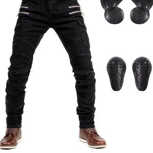 Men's Black Biker Jeans with Protective Pads